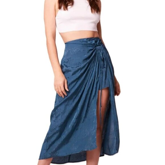 Band of Gypsies Dresses & Skirts - NWT Band of the Free Celene Side Drape Teal Floral Embossed Satin Midi Skirt Med